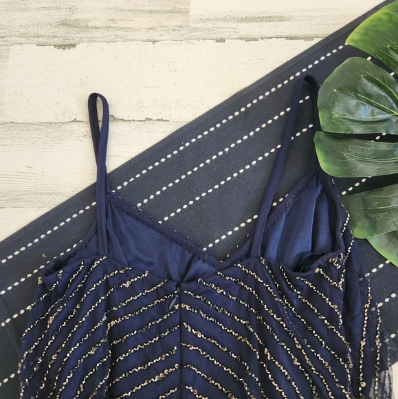 Adrianna Papell Evening Beaded Sequin Mini Dress Navy Size 6 - Picture 2 of 11